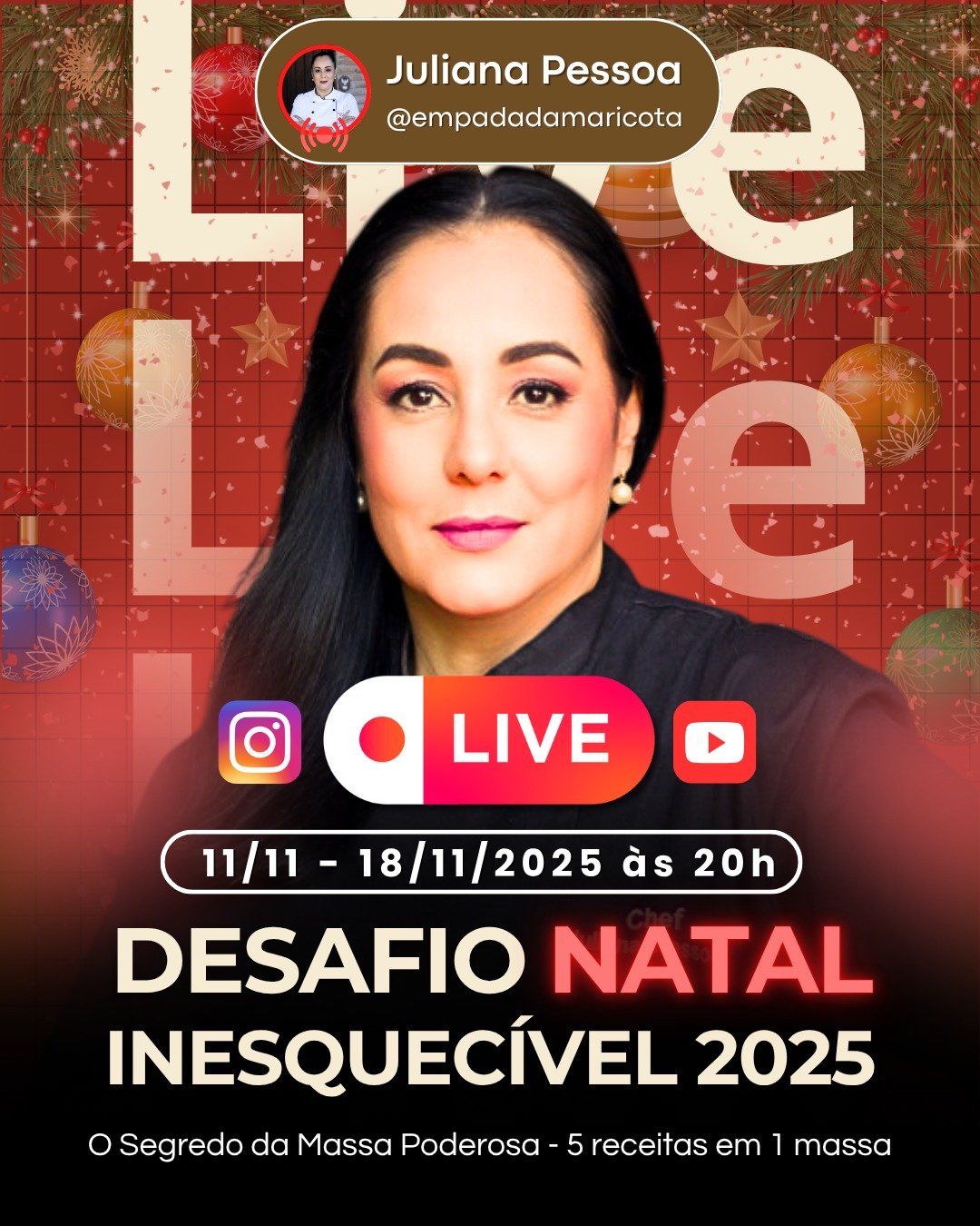Banner do Desafio Natal Inesquecível 2025 com a Chef Juliana Pessoa